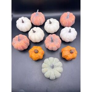 Set of 11 Assorted Decorative Mini Pumpkins White Orange Green Autumn Fall 3"